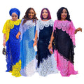 Export african women's plus size embroidered lace color block loose batwing sleeve robe maxi dress
