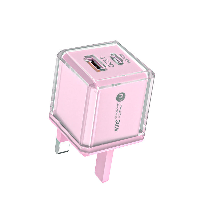 Big ice cube a+c macaron european, american and british mobile phone fast charging head qc3.0+pd20w dual-port cross-border supply