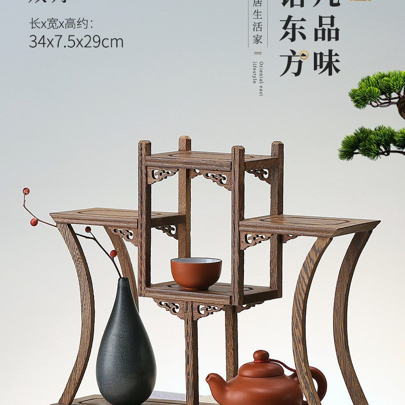 Solid wood teacup rack Chinese Bogu rack storage box table rack Pu'er teapot stove tea set accessories
