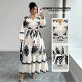 Vintage ethnic print maxi dress - v-neck, single-breasted, lantern sleeves, tie-waist, ruffle hem