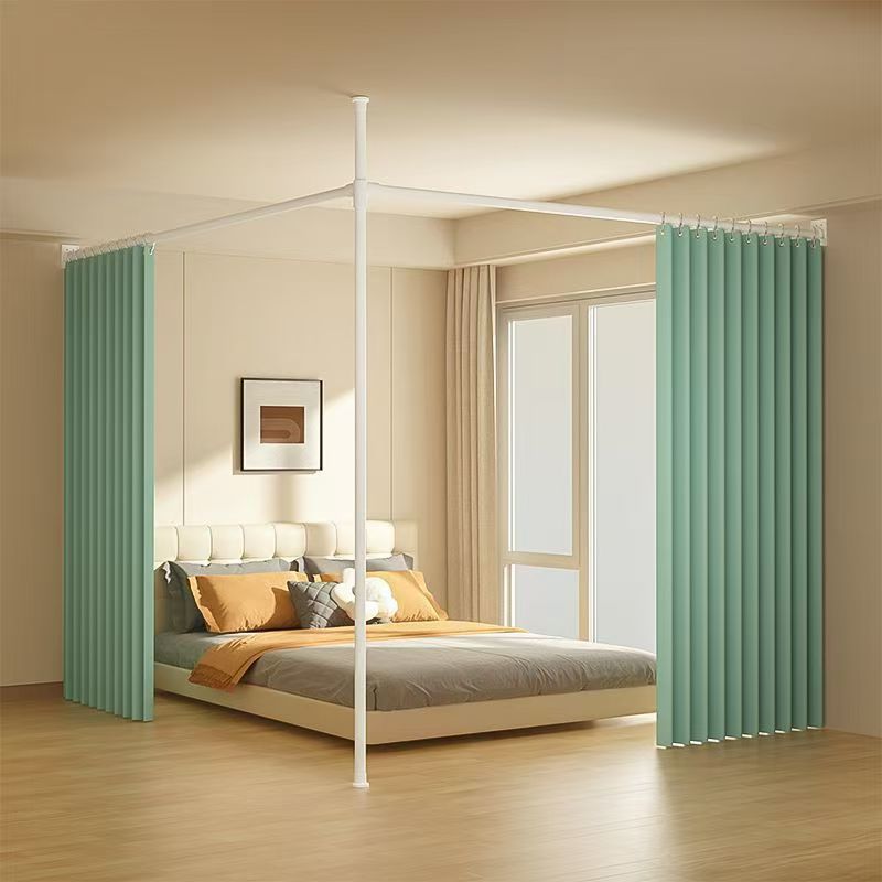 Easy-install bedroom rental room no-drill partition curtain beauty salon indoor bed divider l-shaped blackout curtain