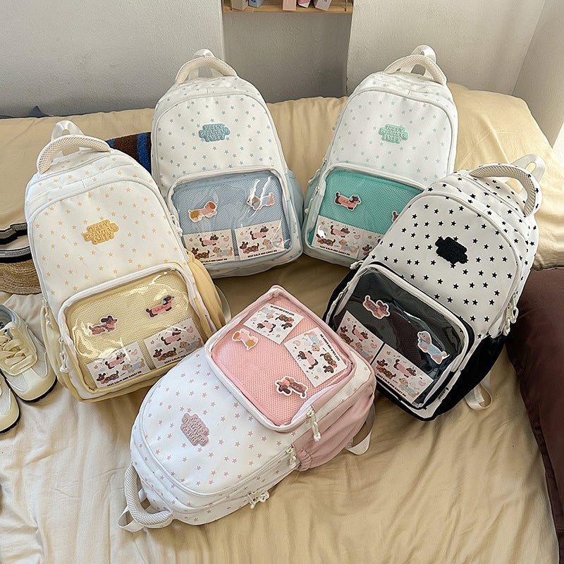 Versatile japanese-style star & polka dot kids' backpack - new korean design, large capacity, cute outdoor tote bag/backpack for boys & girls