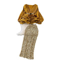 Fashionsuit female socialite elegant lantern long sleevesv neck lotus leaf swing bright shirt female high waistsequin skirt