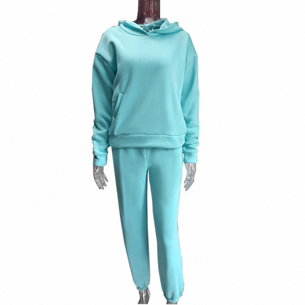 cross-border e-commerce european and american women's clothing: new summer collection - solid color activewear hoodie and casual pants two-piece set