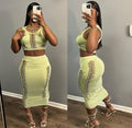European and american style cross-border women's clothing  summer new sexy hot girl hollow-out round neck tank top bodycon midi skirt set