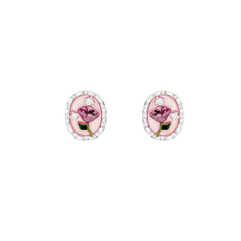 New silver needle monet garden oil painting style enamel earrings, 18k gold plated fashion retro earrings for women