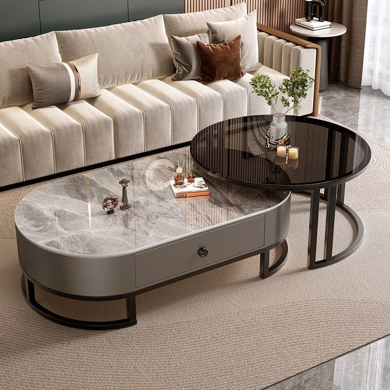 Slate oval coffee table for home living roomaccessible luxury modern casual small apartment tea table 2025new arrival combination