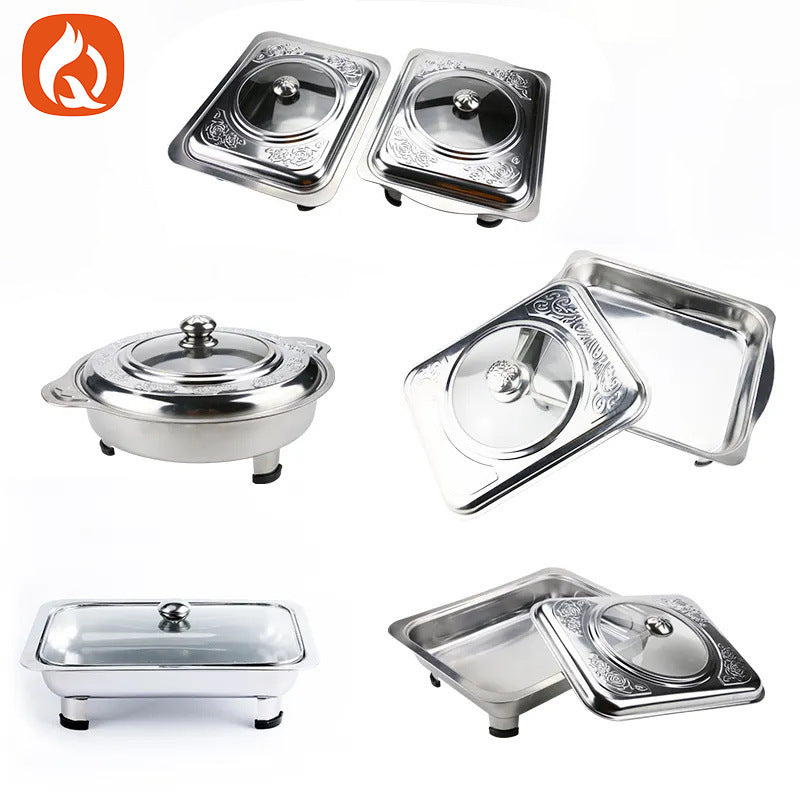 Customized cross-border stainless steel four-legged dining stove with cover restaurant food insulation heating buffet stove square hotel dining stove