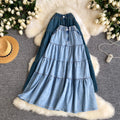 K-style denim a-line fashioneasiest for match skirt women's summerhigh waistslimming look elastic waist cake skirt long skirt work clothing