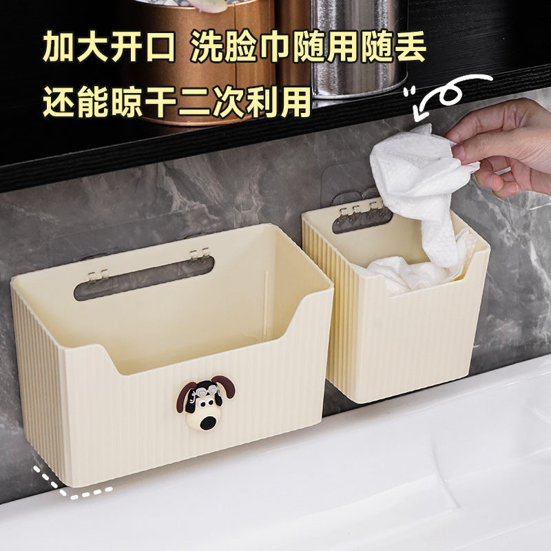 Wall-mounted disposable face towel storage box for bathroom vanity - soft cotton facial tissue & wipe organizer