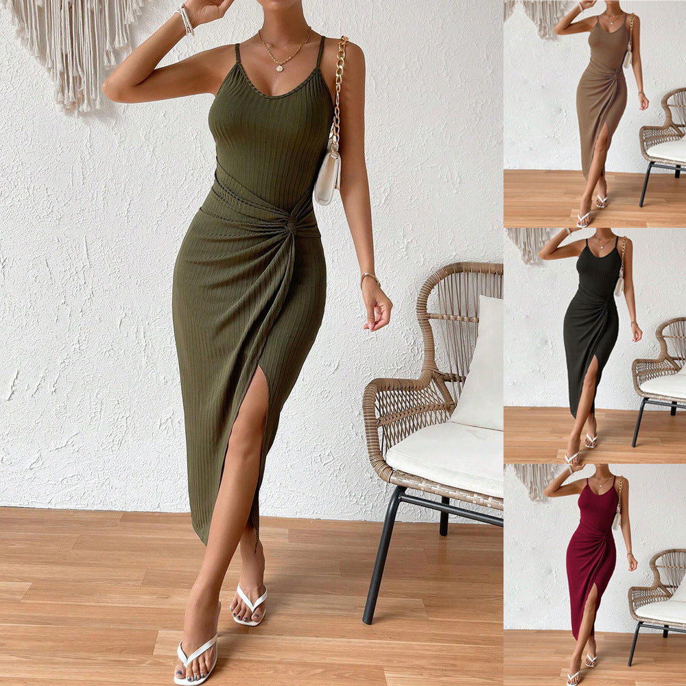spring/summer new arrivals: european and american style women's bodycon mini dress with slit, sexy open back, and elegant strappy design