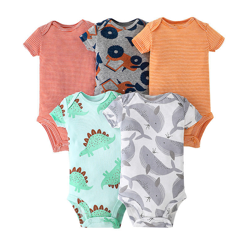 Dropshipping summer infant & toddler short-sleeve mixed color romper, triangle short-sleeve bodysuit, 5-piece set
