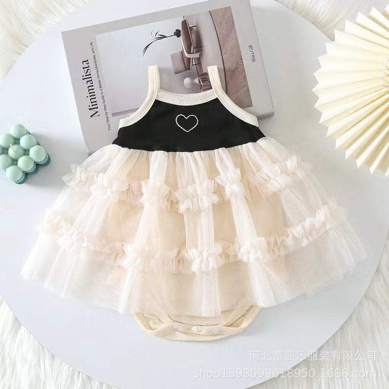 Baby girl summer outfit: adorable princess romper dress set - one-piece, strappy, and stylish for first summer