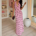 cross-border e-commerce women's fashion: european and american summer new arrivals - elegant v-neck polka dot backless halter dress