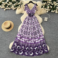 Frenchretrotie back suspender dresssummer women's sense of designniche style waist slimming look large swing floral long skirt