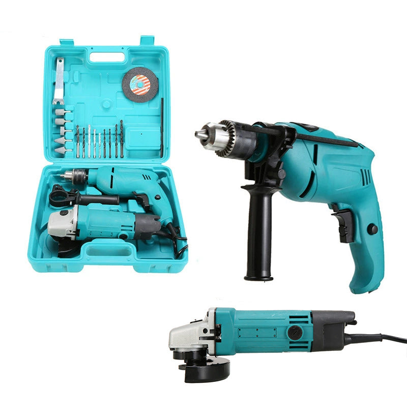 Cross-border electric drill grinding set, tool multi-functional impact electric drill angle grinder two-piece set, power tool set