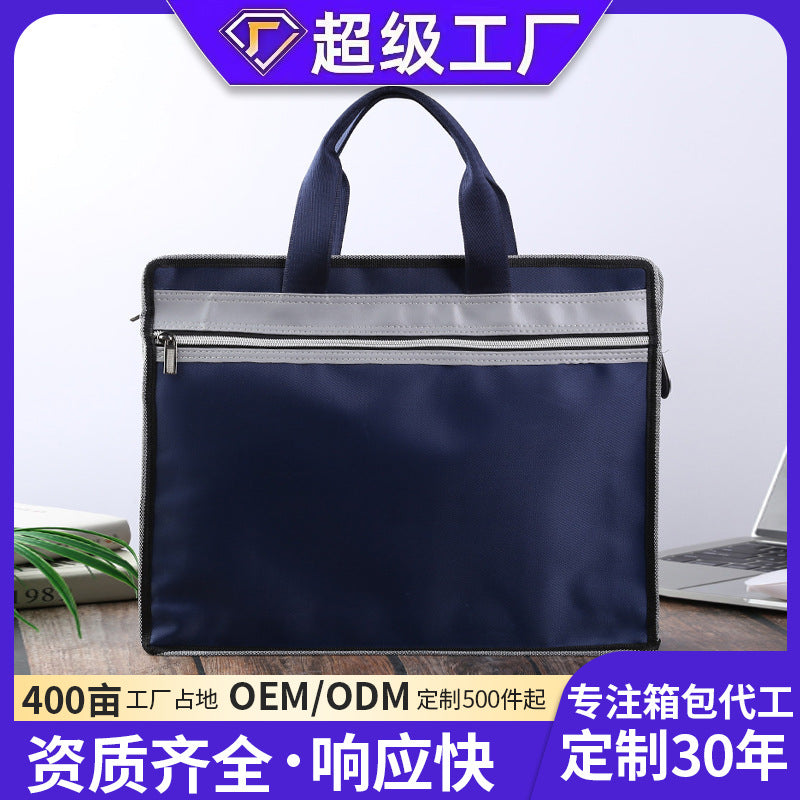 Oxford cloth document bag zipper file folder envelope business briefcase with printed logo - large capacity for meetings