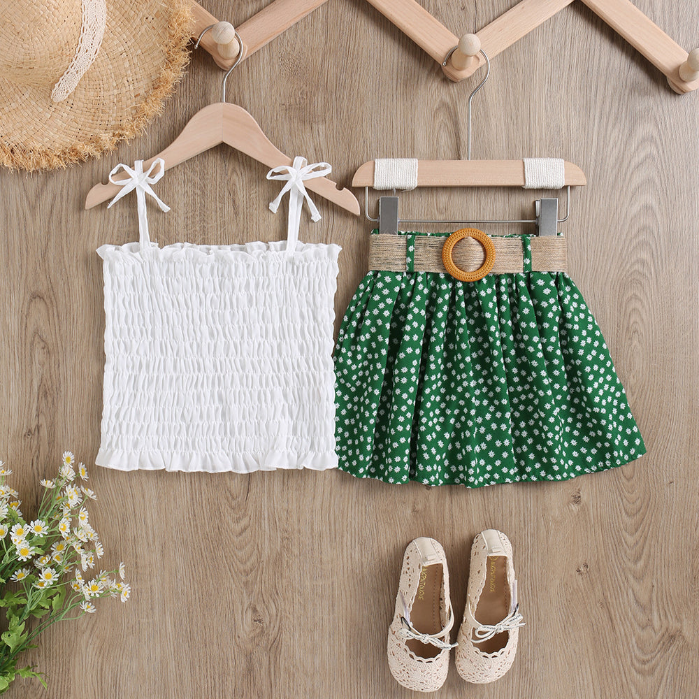 summer new arrival: sweet and fresh e-commerce style girls' two-piece set - floral print camisole and pleated mini skirt