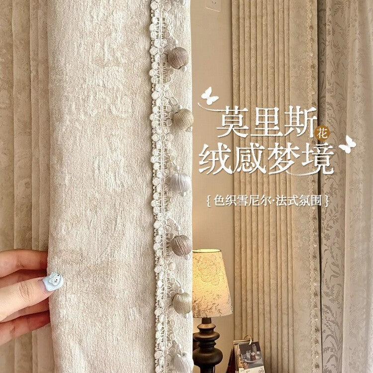 Xiaohongshu best selling morris flower french chenille blackout curtains living room bedroom curtain cloth shaoxing keqiao cloth