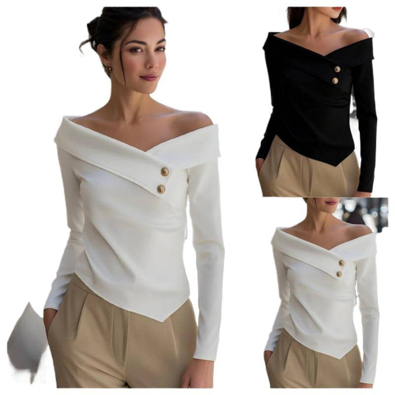 fashionexport women's clothing autumeleganceelegant one-shoulder bottomlong sleevesshirt