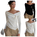 fashionexport women's clothing autumeleganceelegant one-shoulder bottomlong sleevesshirt