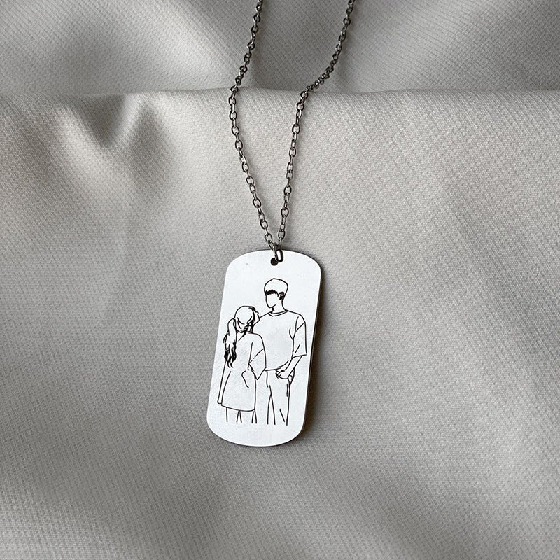 Laser engraved necklace wholesale - european & american cross-border alloy jewelry - women's couple pendant - anime cartoon light luxury sweater chain