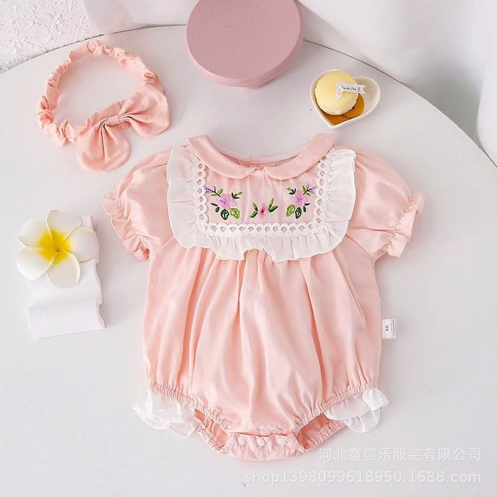 Baby girl summer outfit korean style lace collar short sleeve princess romper infant summer short sleeve bodysuit fashion onesie