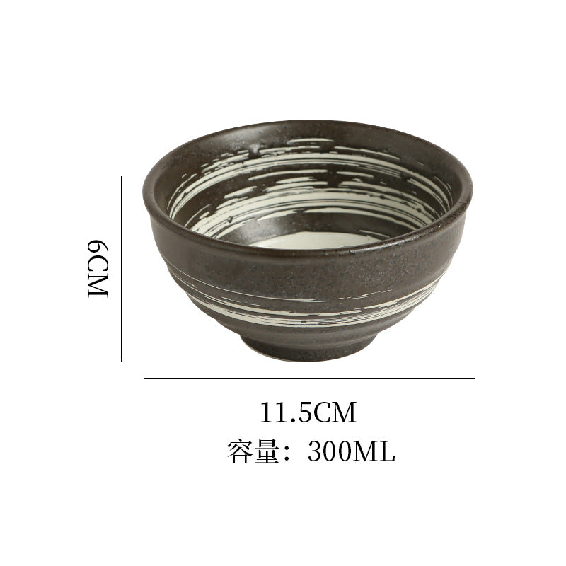 Japanese-style retro ceramic rice bowl - underglaze decoration, high-value design - suitable for restaurants, hotels, home use, and business settings - also ideal as a ceramic dessert bowl