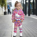 Kids' hoodie set, cross-border hot seller, trendy printed girls' fashion hooded sweatshirt and sweatpants set