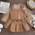 Girls' spring outfit : stylish two-piece leather set for little girls - trendy autumn wear