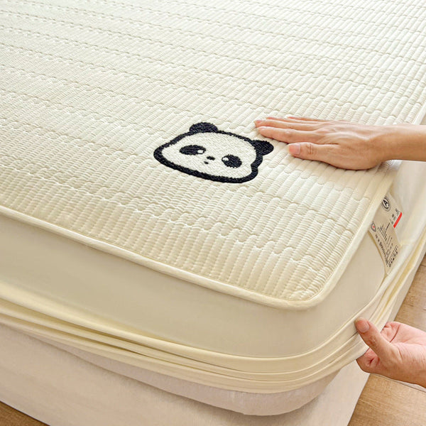 Class A panda towel embroidery antibacterial soybean padded mattress cover single piece mattress protective cover bed sheet cover household dust