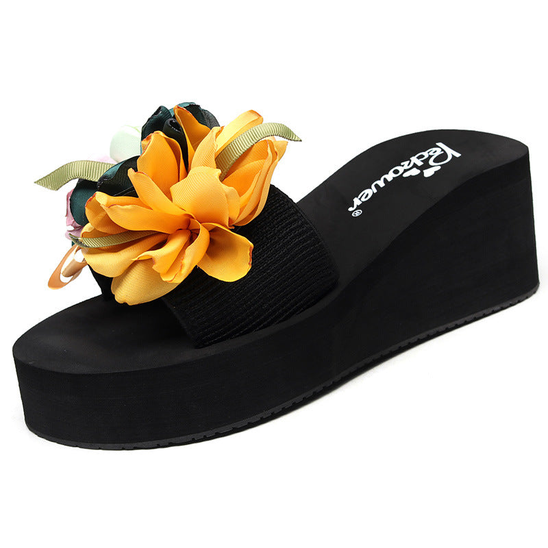 Women's summer platform wedge flip-flops - chunky sole, non-slip, fashionable high heels for outdoor wear, perfect for beach vacations and sandals