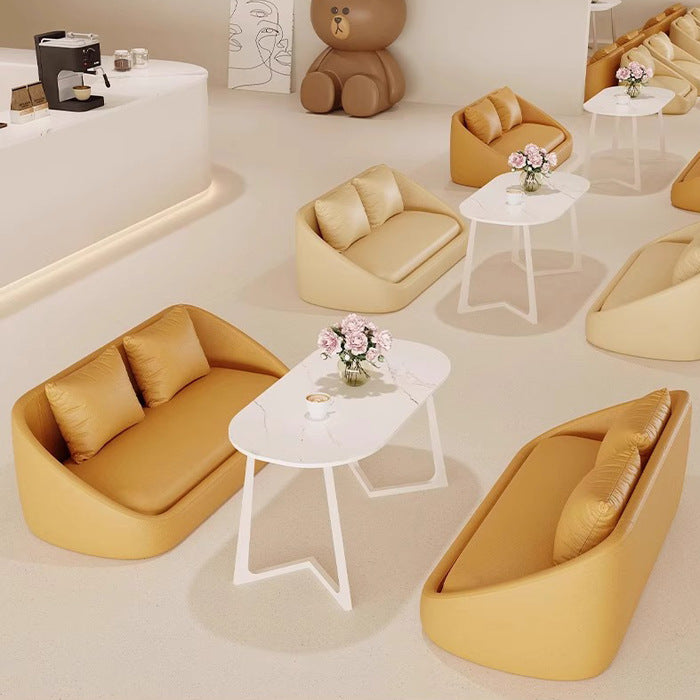 Designer sofa set for milk tea shops, cafes, dessert parlors, booth restaurants, bbq restaurants, and snack shops - creamy style table and chair combination