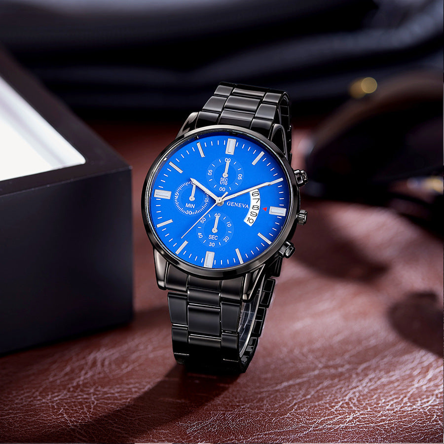 watch fake three-eye men's steel band watch business casual calendar quartz watch men's spot other