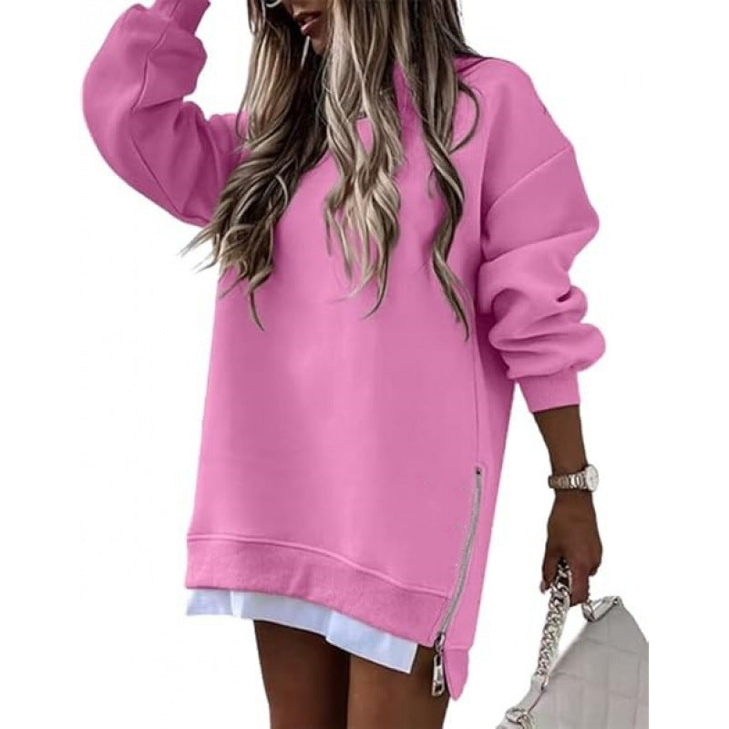 independent station  hot seller: autumn/winter fashion patchwork side-zip pullover sweatshirt for women