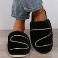 2024 fall/winter new women's closed-toe slippers rhinestone flat z-shaped fuzzy slippers indoor/outdoor fleece-lined cotton slippers