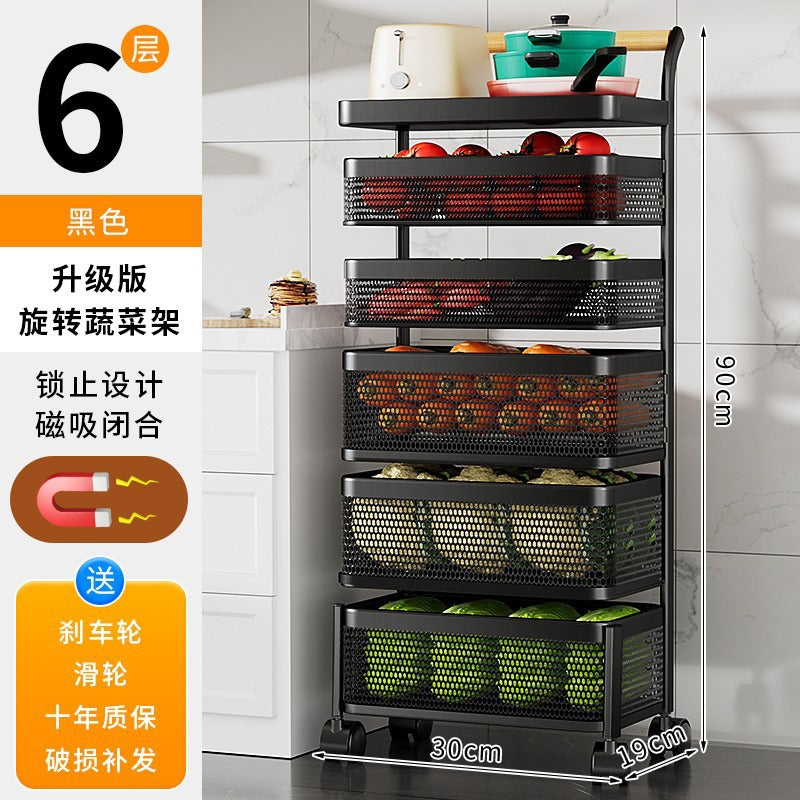 Kitchen trolley storage rack - multi-tier, space-saving, mobile, multi-functional organizer for fruits, vegetables, snacks, and general storage