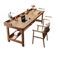 Solid wood rectangular desk - living room, bedroom, study - double seater study table - double layer, wall-mounted, thickened computer desk - natural wood finish