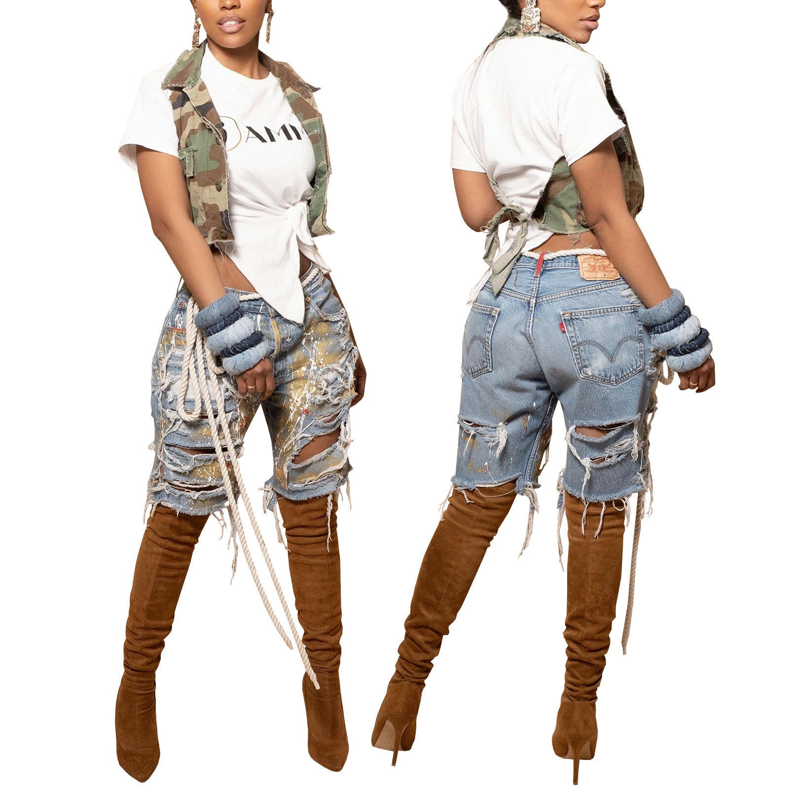 HR23035 European and American fashion women's clothing,  supply, colorful hand-painted pulp-throwing ripped jeans