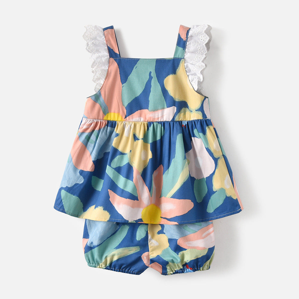 Korean style baby girl printed outfit set - new summer collection - trendy and chic short-sleeve set for toddlers