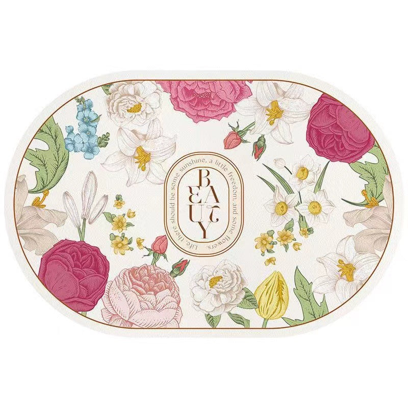 American retro floral diatomite mat - non-slip bathroom mat, absorbent & quick-drying entrance mat for bathroom and doorway