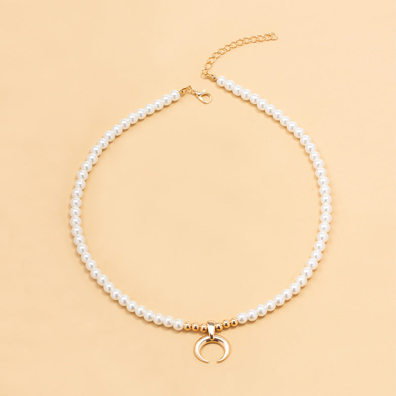 Pearl necklace wholesale cross-border new moon jewelry niche high-end accessories long neck chain women's accessible luxury clavicle chain