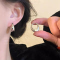 Korean style square and round face plain hoop earrings-a1323 silver