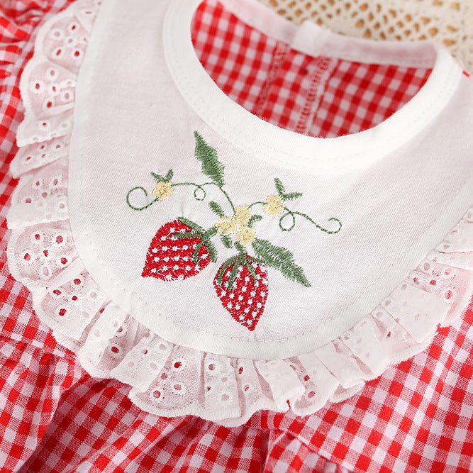 Baby summer thin strawberry bag butt clothes newborn clothes one-piece baby triangle haki summer clothes full month hundred days