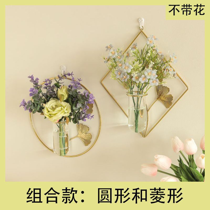Vase green plant hydroponic flower stand wall hanging no punch florals flower arrangement container scandinavian iron art decoration creative wall hanging