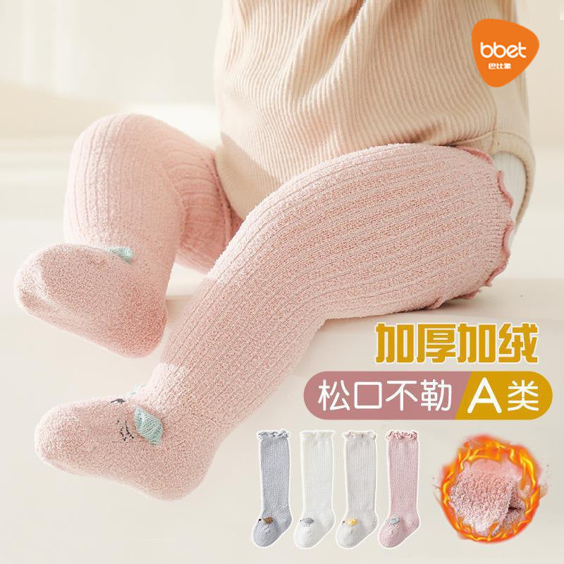 Babibele spring/autumn children's knee-high socks, fleece-lined and thickened coral fleece kids' socks, infant and newborn baby socks