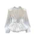 Classy french waist shirt for women with careful strap design and unique pleated ruffle hem frenchtops