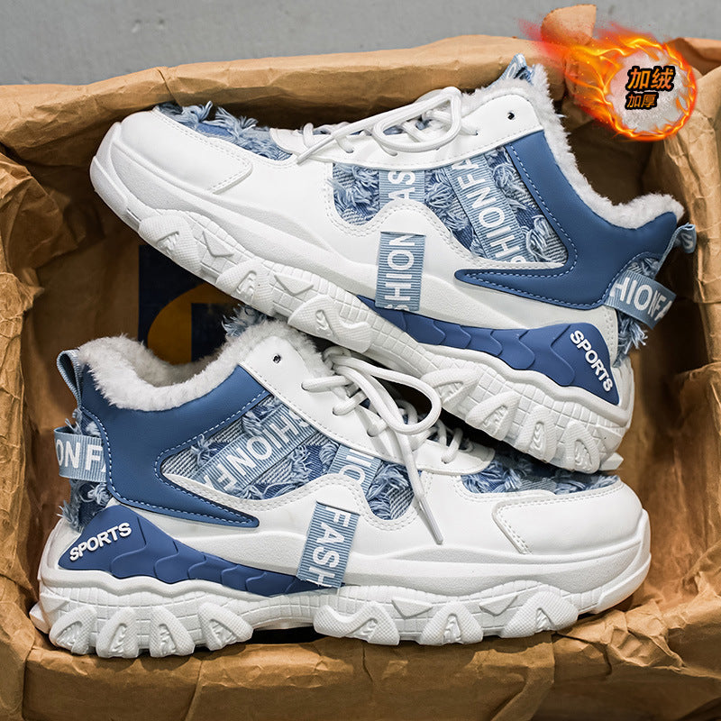 High-top men's shoes winternew arrivalfleece-linedheattech cotton shoes youth student sports casualnon-slip dad trendy shoes