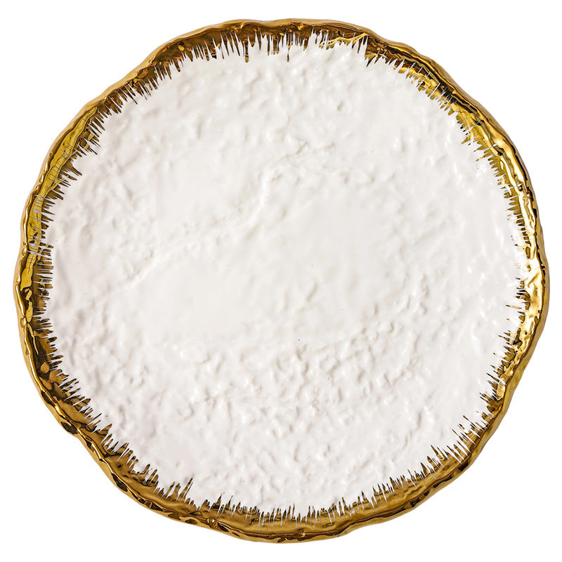 Embossed minimalist solid color ceramic bowls, plates, and dishes - premium, high-end design for hotels, restaurants, steak plates, fruit salads, and dessert bowls