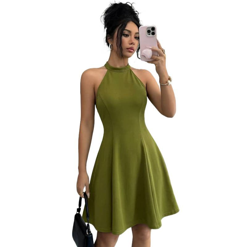 independent elegancepure color stand collar sexybacklessshortdress